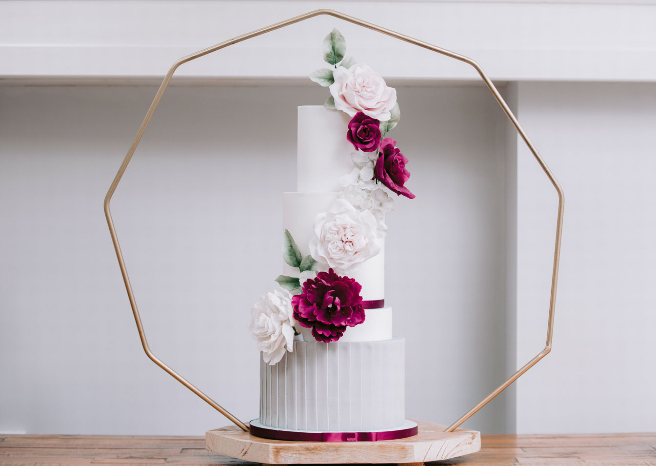 4 tier white wedding cake with sugar flowers | Louise Hayes Cake Design