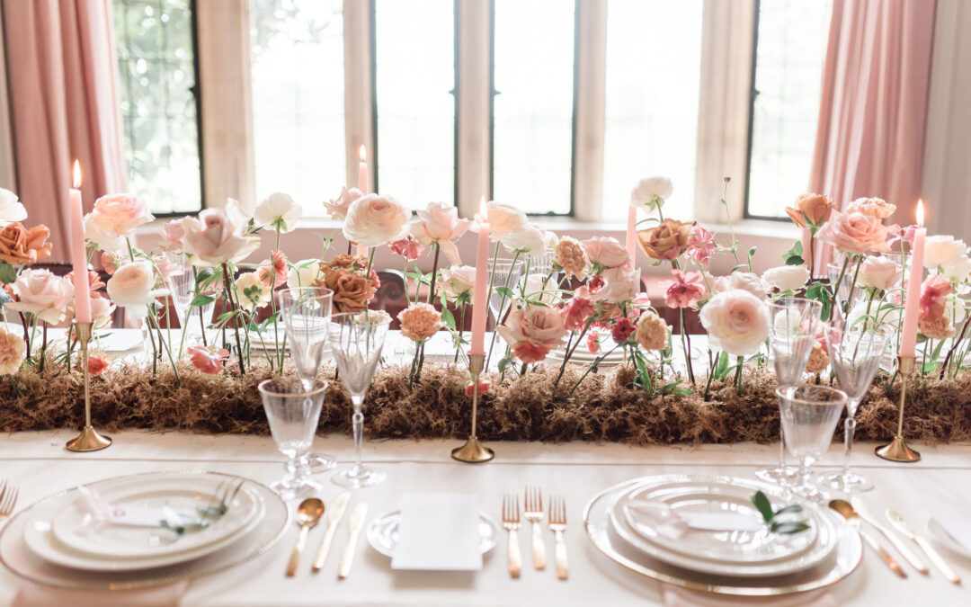 Spring bridal shoot with luxury wedding cake, designer gowns and blush florals in Mapledurham’s quintessentially English country estate.