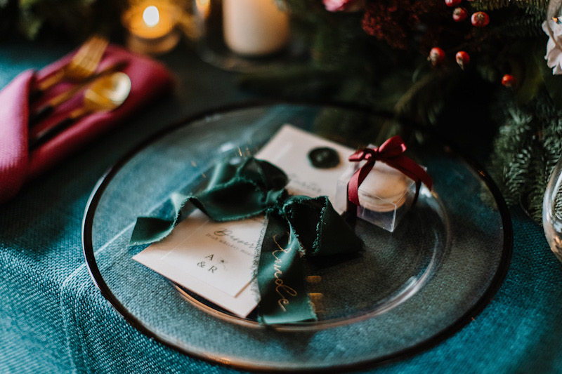 Cosy glam Surrey winter wedding| macaron table favours | Melissa Megan Photography | Louise Hayes Cake Design