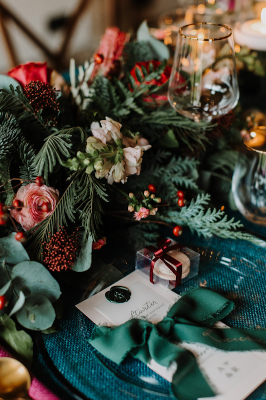 Cosy glam Surrey winter wedding | macaron table favours | Melissa Megan Photography | Louise Hayes Cake Design