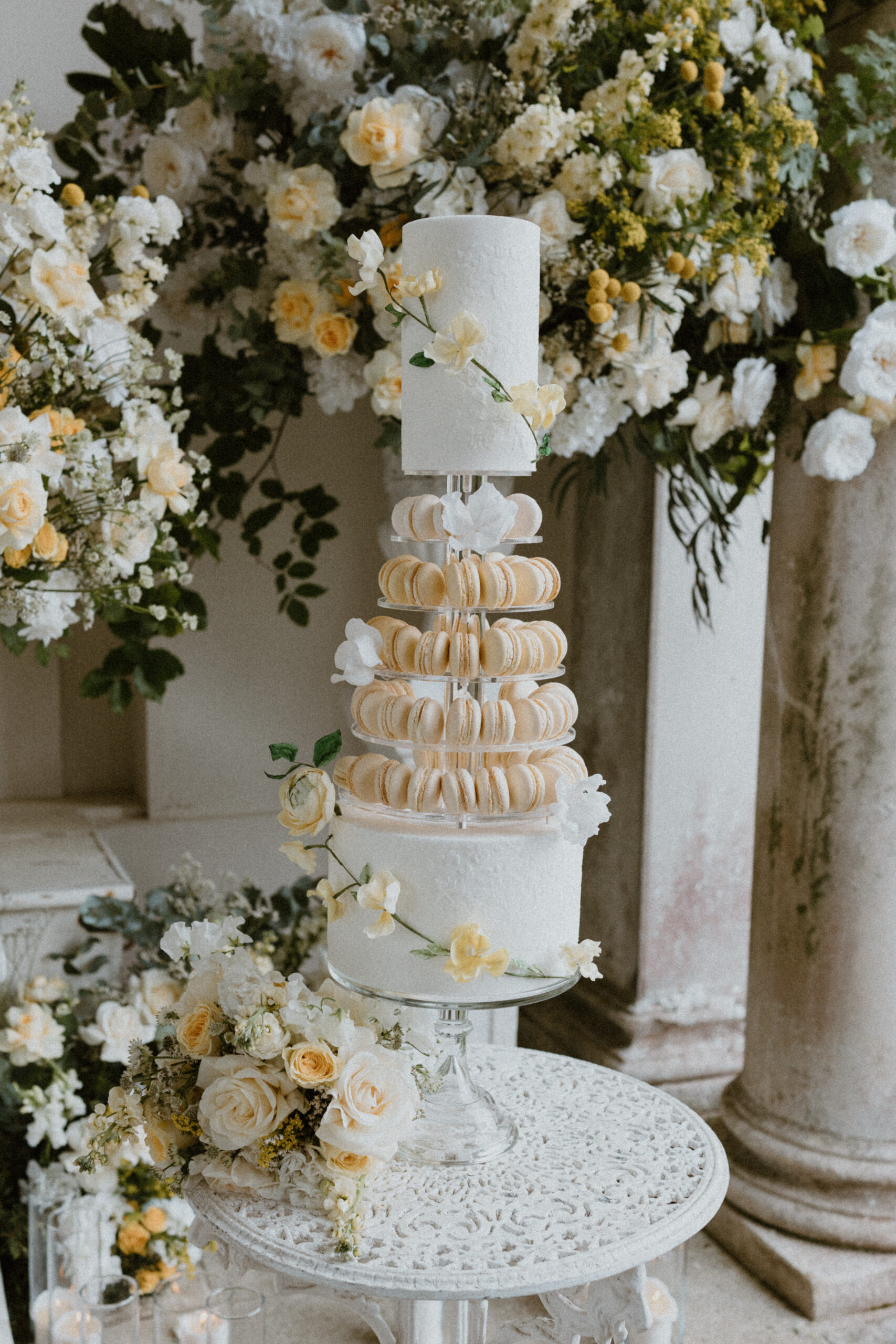 Somerley House wedding Hampshire | Hampshire wedding cake designer | Contemporary wedding cake | Macaron Tower | Louise Hayes Cake Design |